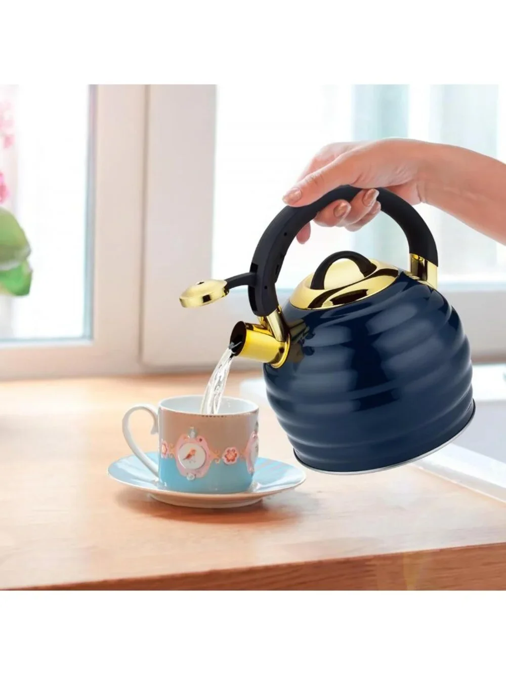 Whistling Tea Kettle for Stove Top, 3.2QT Stainless Steel Teapot with Ergonomic